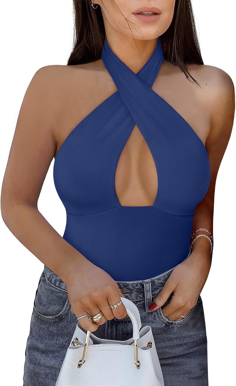 Trendy Sexy Criss Cross Halter Neck Bodysuits for Women