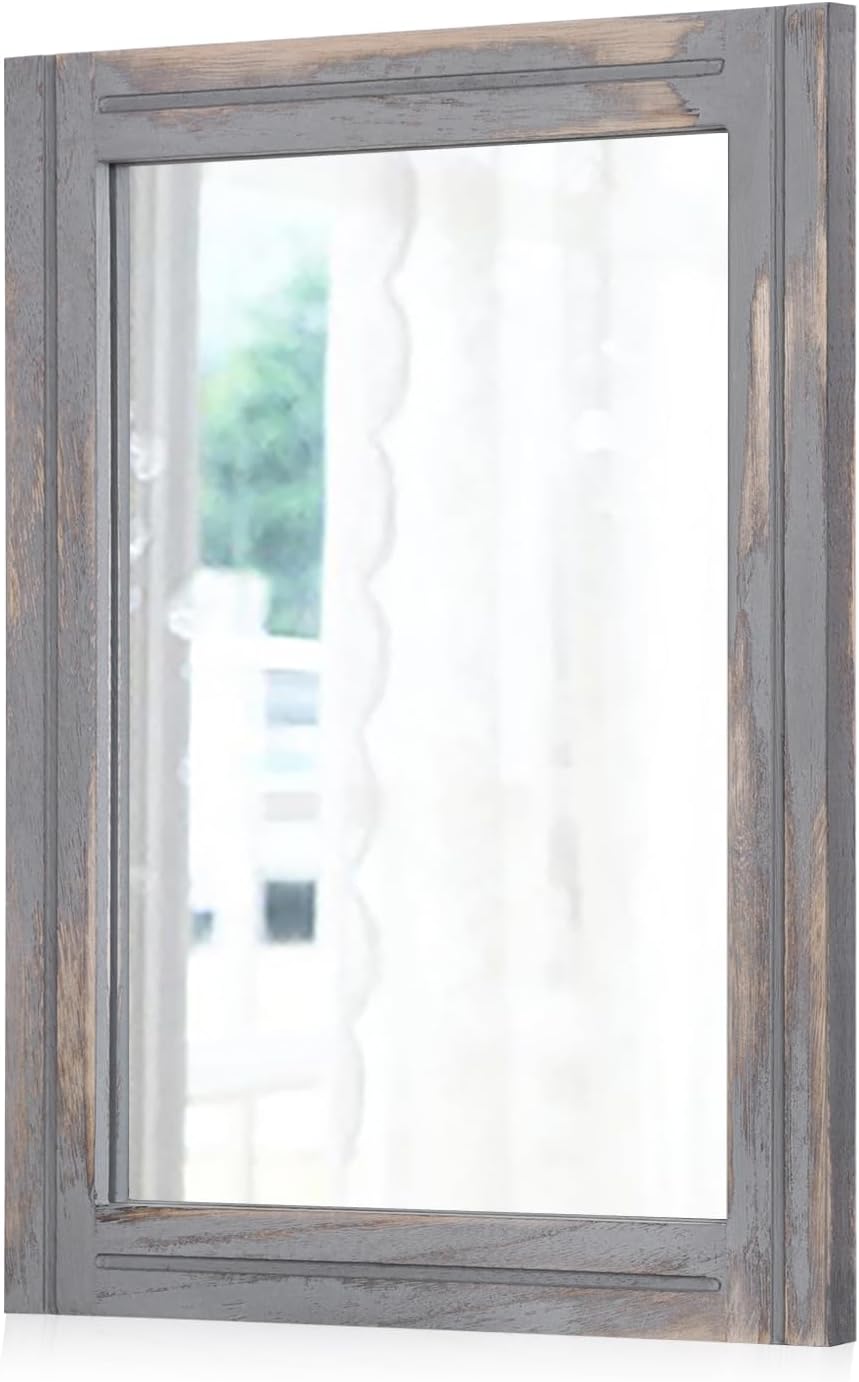 Rustic Wood Framed Mirror for Farmhouse Bathroom and Living Room