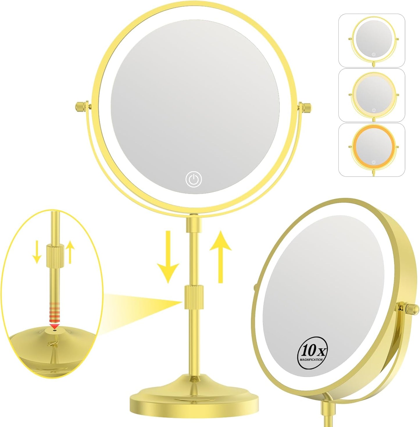 9 Inch Lighted Makeup Mirror with 10X Magnification and Dimming