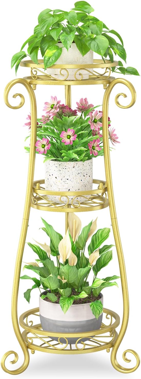 3 Tier Metal Plant Stand for Indoor and Outdoor Use, Gold