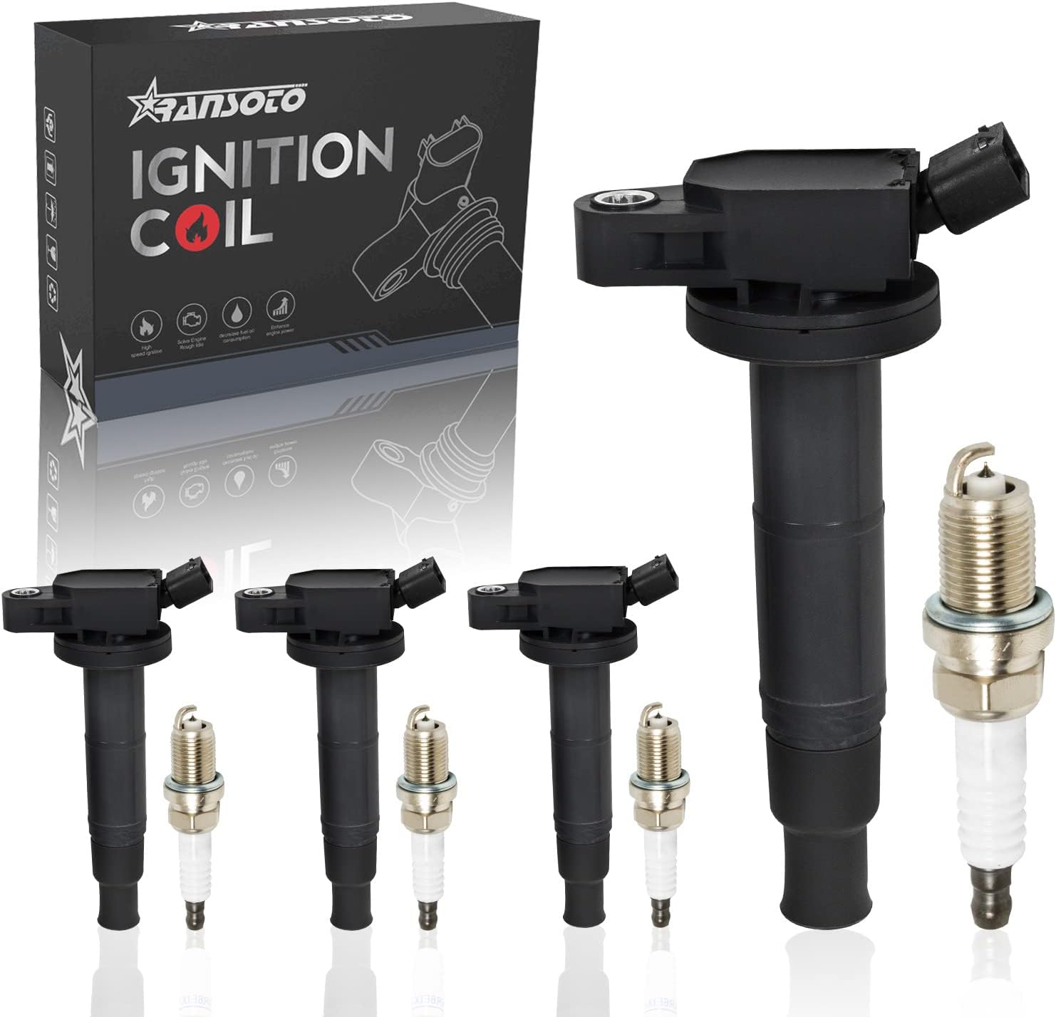 RANSOTO UF333 Ignition Coil Pack & Spark Plugs for Toyota