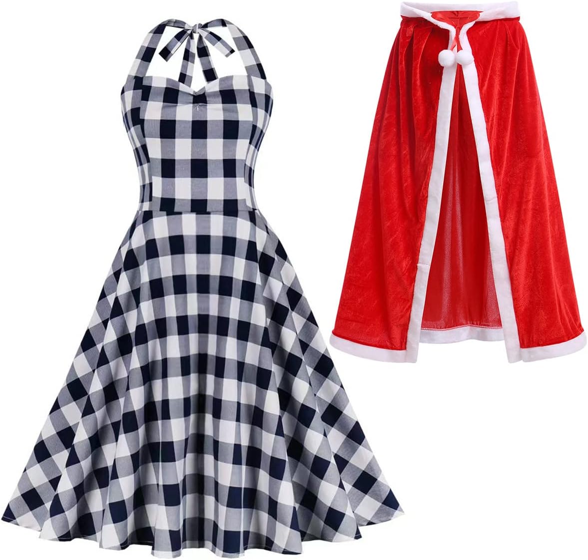 Christmas Dress for Kids and Women with Velvet Cape Costume