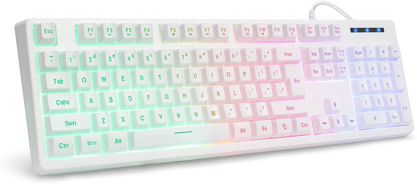 HUO JI White Gaming Keyboard w/ Rainbow LED - Mechanical Feel
