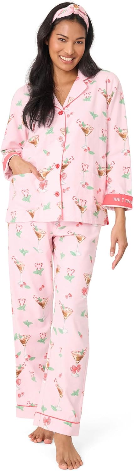 PJ Salvage Womens Cotton Flannel Pajama Set with Headband