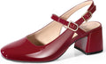Mary Jane Chunky Low Heels for Women - Slingback Square Toe