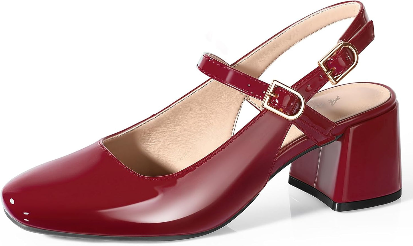 Ankis Mary Jane Chunky Low Heels for Women - Elegant Pumps