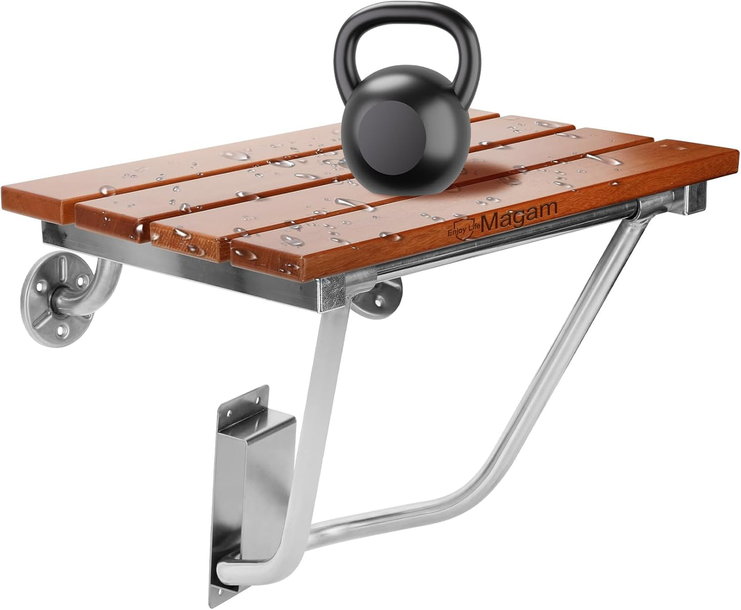 Magam 18 Folding Shower Seat: 380lb Max Load, Stainless Steel Support