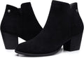 Womens Ankle Boots with Zipper - Chunky Low Heel Almond Toe Booties