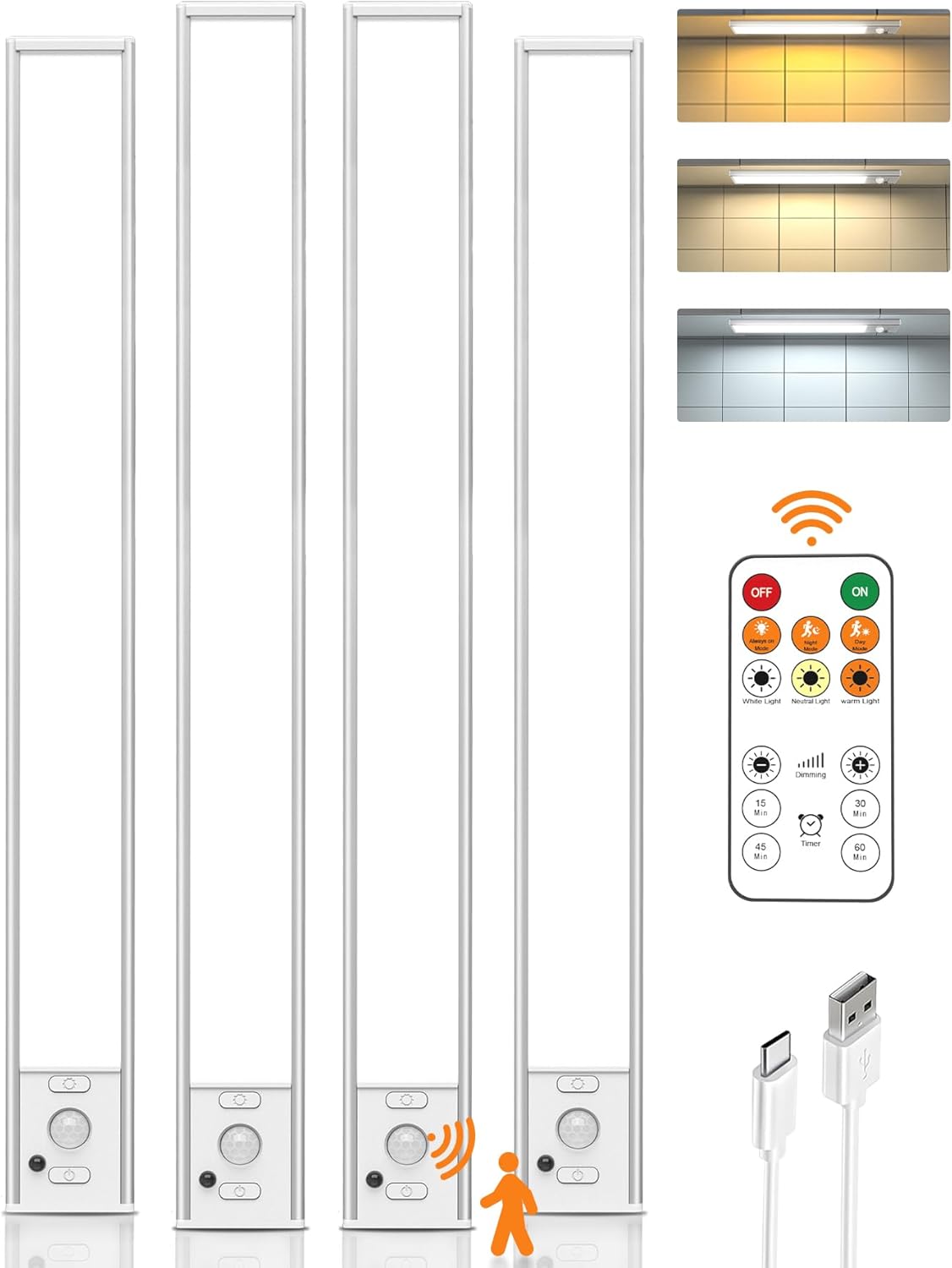 Under Cabinet Lighting Wireless LED Motion Sensor Light 4 Pack