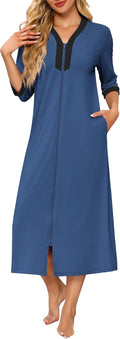 Ekouaer Women's Zipper Robe Full Length with Pockets - Soft Loungewear