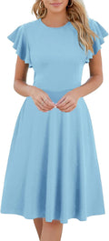 Women's Semi-Formal Ruffle Sleeve V-Back Fit & Flare Dress - Knee