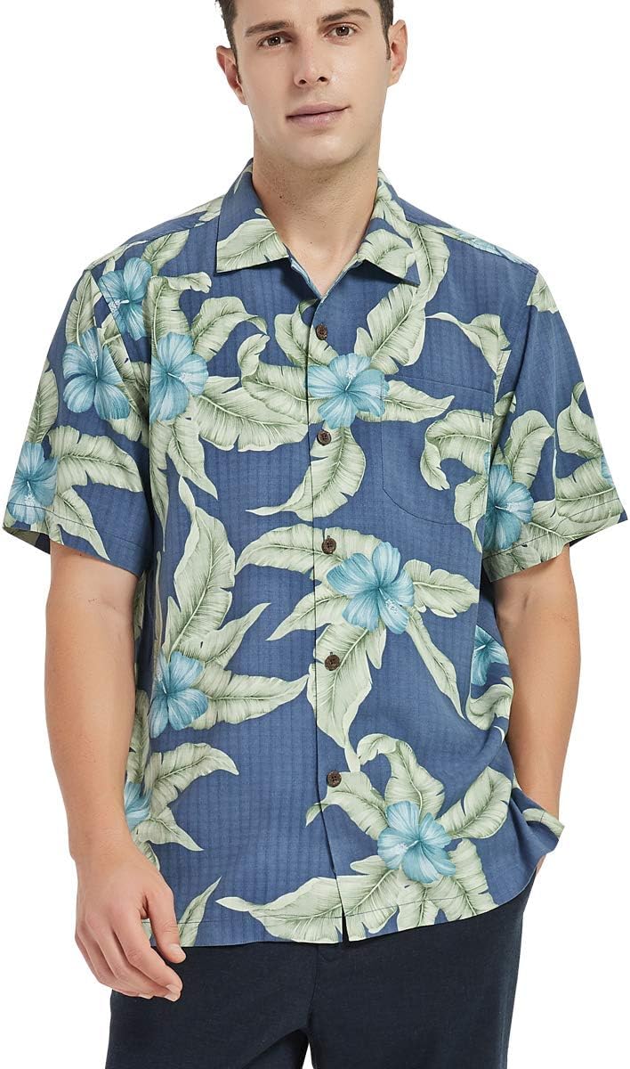 Mens Hawaiian Shirts Silk Short Sleeve for Summer Style