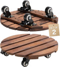 14 in Acacia Wood Plant Caddy 2-Pack - Heavy Duty Mobility