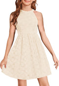 Girls Halter Neck Floral Lace A-line Dress for 6-12 Years