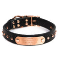 Handmade Studded Bridle Leather Dog Collar - Copper Nameplate