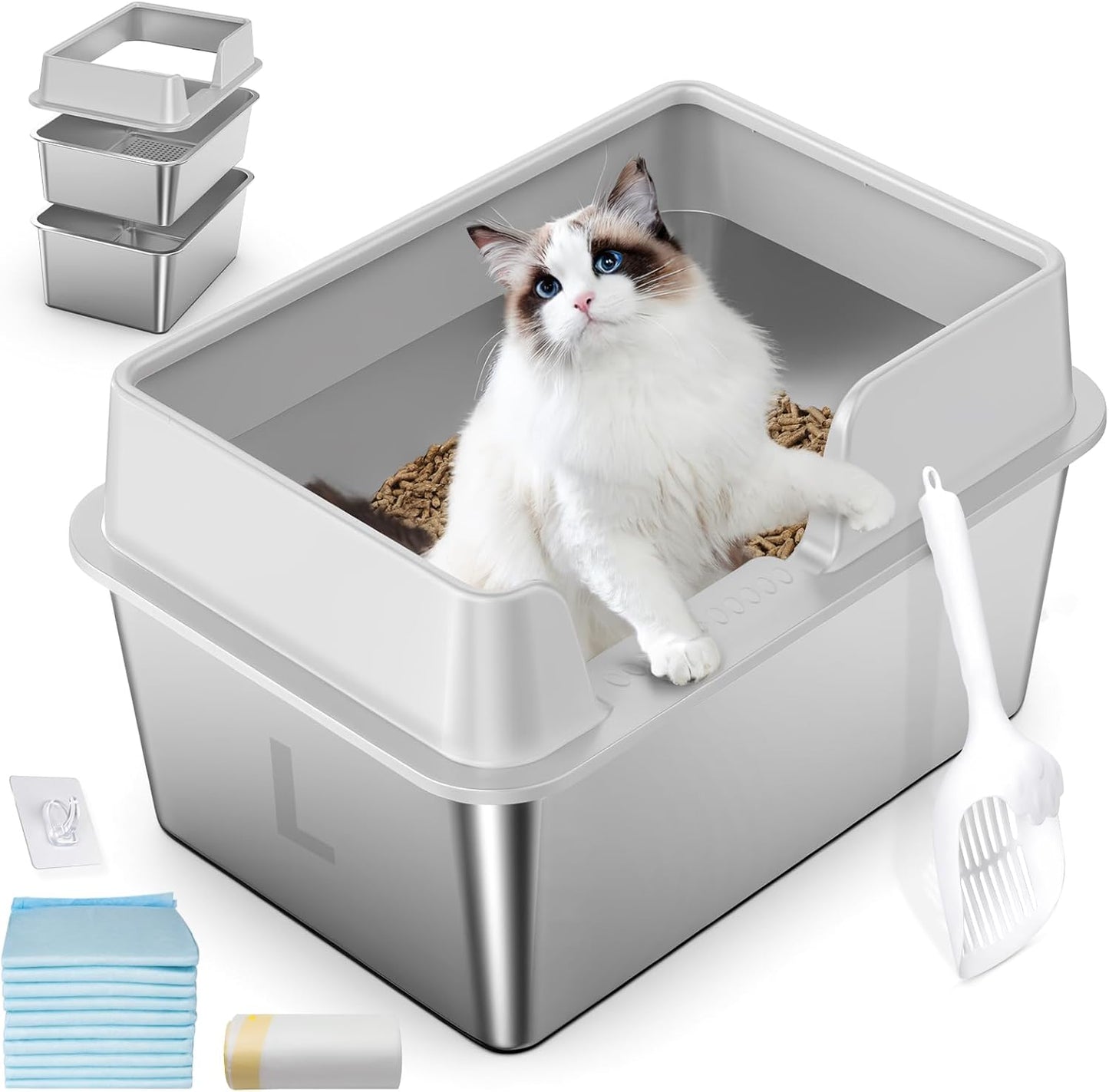 Stainless Steel Cat Litter Box with Lid for Easy Cleaning