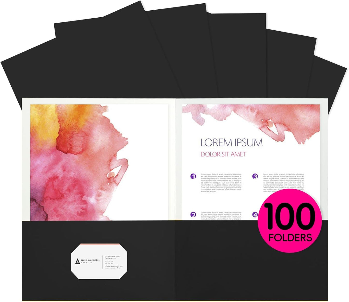 100Pcs Black Two-Pocket Heavyweight File Folder for Home Office