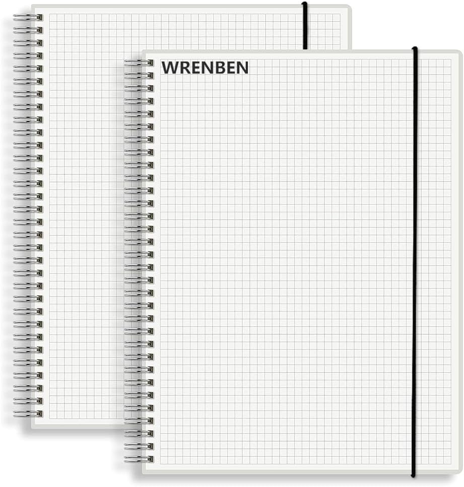 WRENBEN 2 Pack Grid Notebooks | 120gsm | 160 Pages | Premium Quality