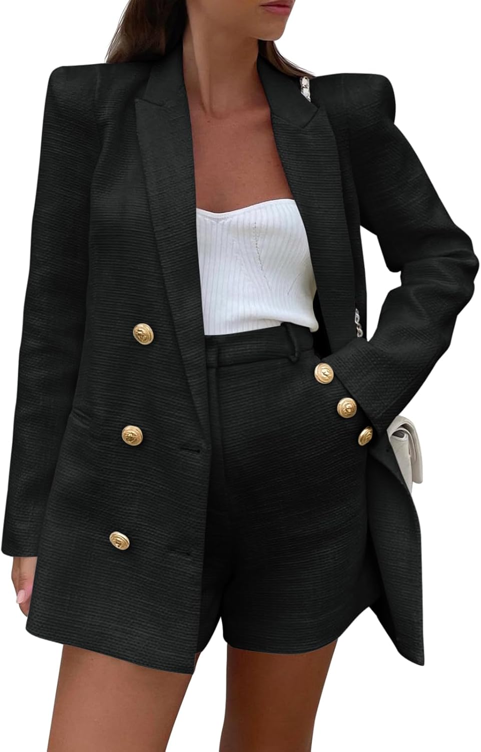 Cicy Bell Womens 2 Piece Tweed Blazer Shorts Sets for Business