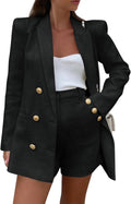 Womens Tweed Blazer Shorts Set - Double Breasted Business Suit