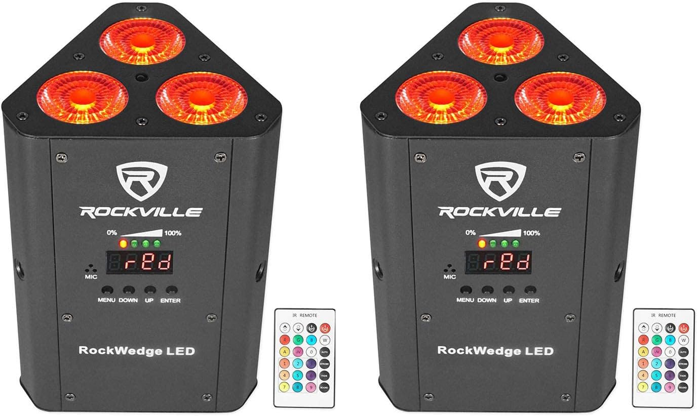 Rockville RockWedge LED RGBWA+UV Rechargeable Wireless DMX Par Lights