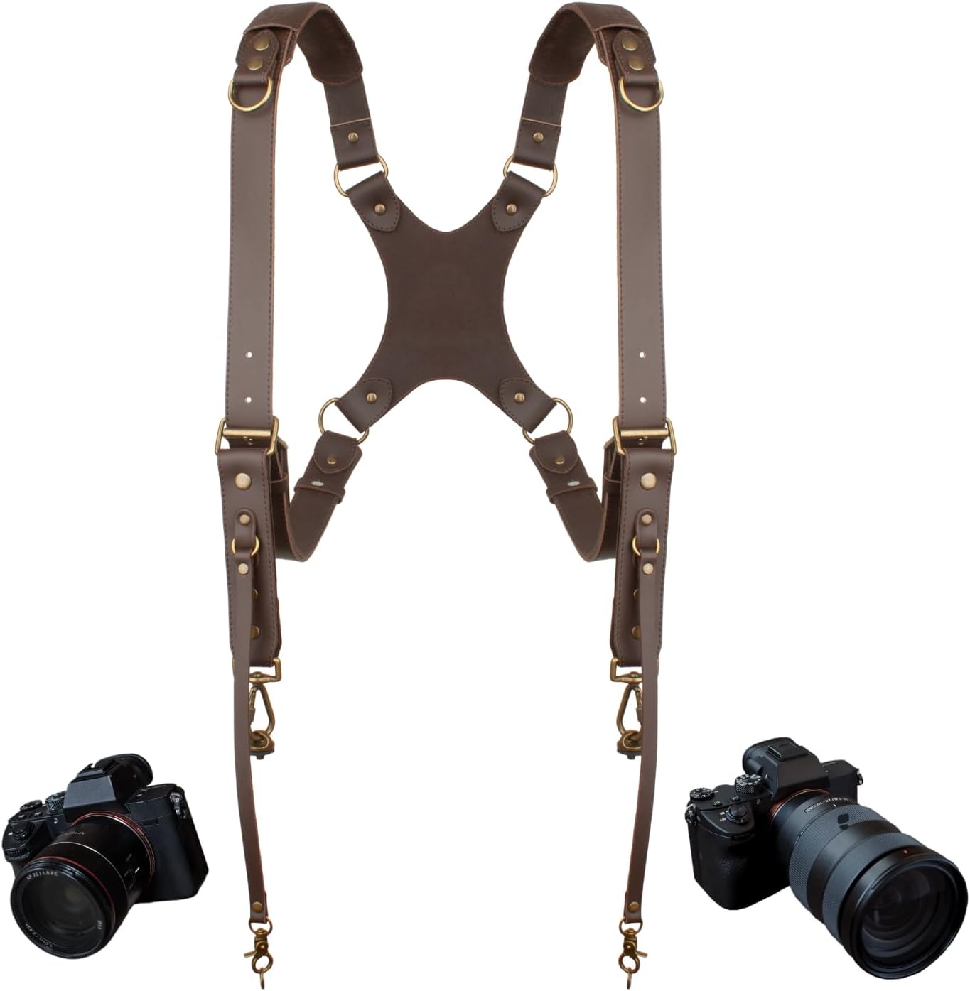 Dual Camera Harness for 2 Cameras - Leather Strap for Photographers