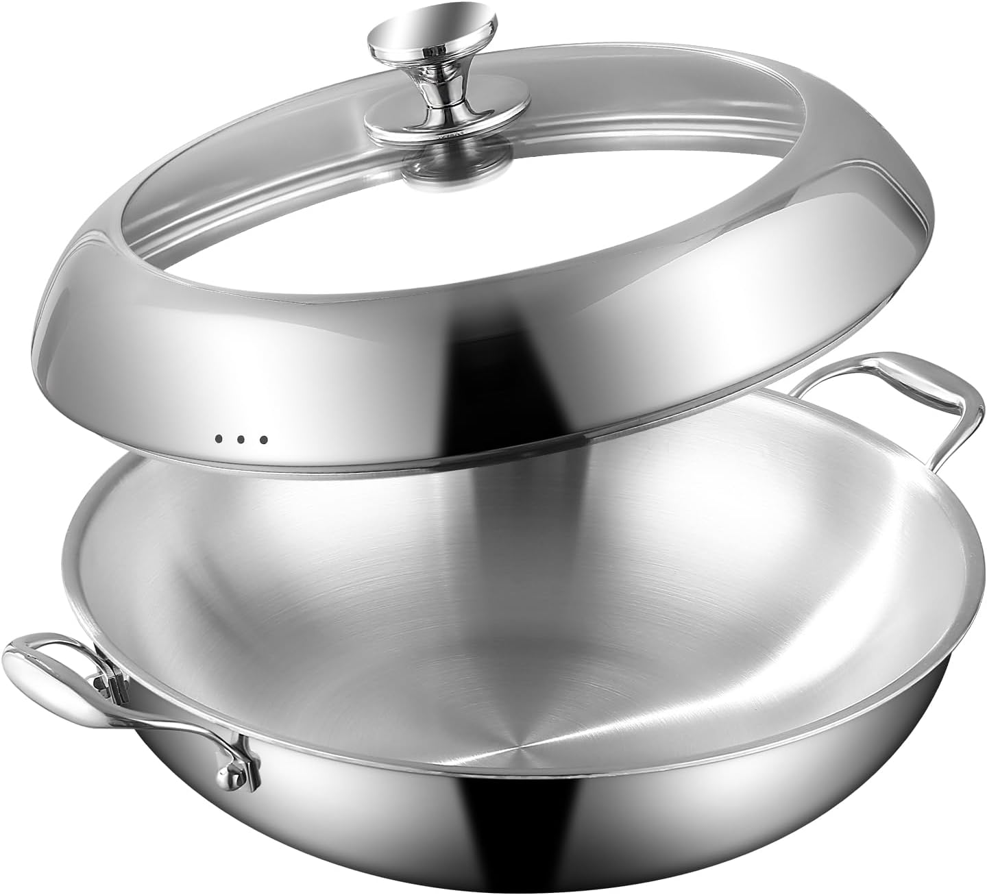 Tri-Ply Stainless Steel Wok Pan for Induction Cooking 14in