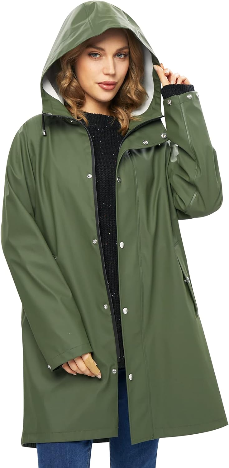 UNIQUEBELLA Rain Jackets for Women Waterproof Long Hooded Coat