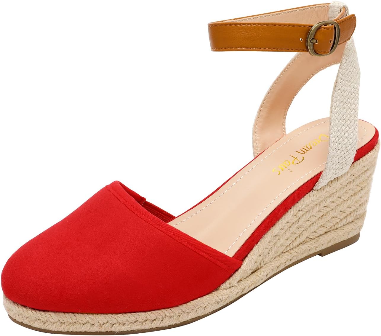 DREAM PAIRS Women's Ankle Strap Closed Toe Espadrille Wedge Sandals