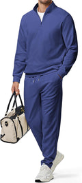 Men Fall Tracksuit 2 Piece Set Quarter Zip Twill Sweatshirt Men's
