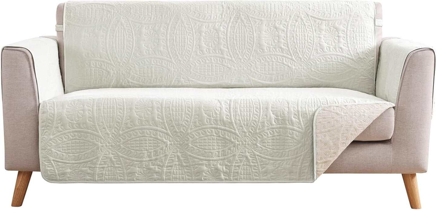 Ivory White Loveseat Couch Cover for 2 Cushion Sofa Protection