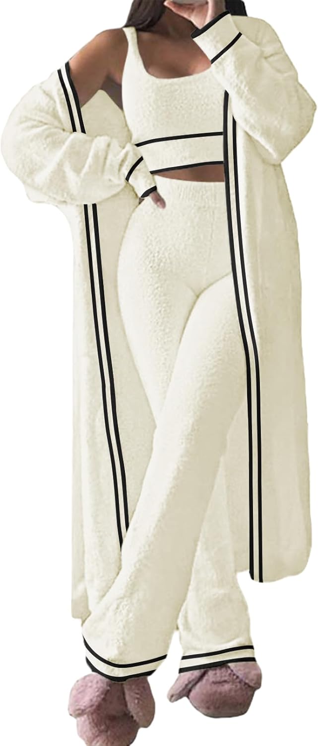 Fuzzy 3 Piece Sweatsuit Set for Women - Cozy Lounge Wear