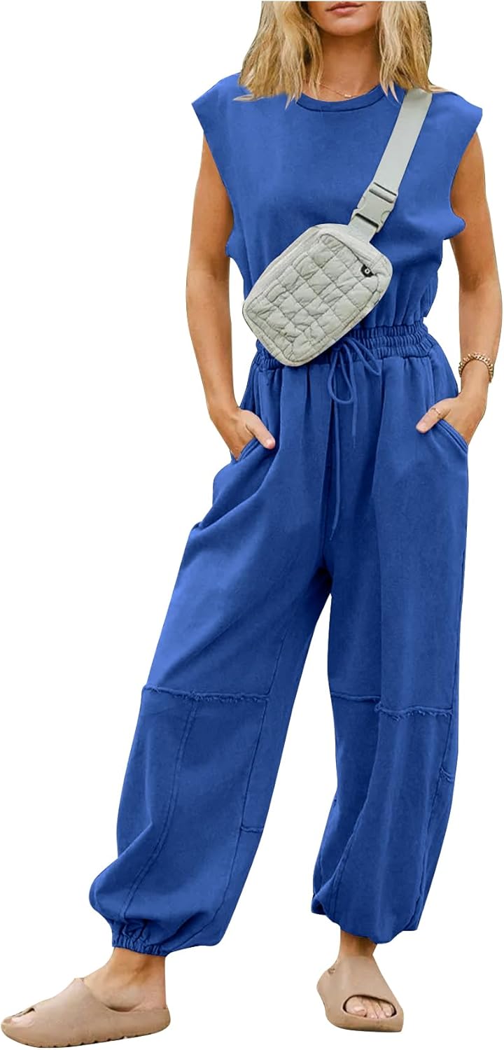 Kissonic Casual Jumpsuits for Women with Pockets and Drawstring