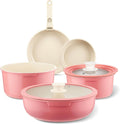 IKTU Ceramic Pots and Pans Set Non Stick Pink - Space Saving 19-Pc