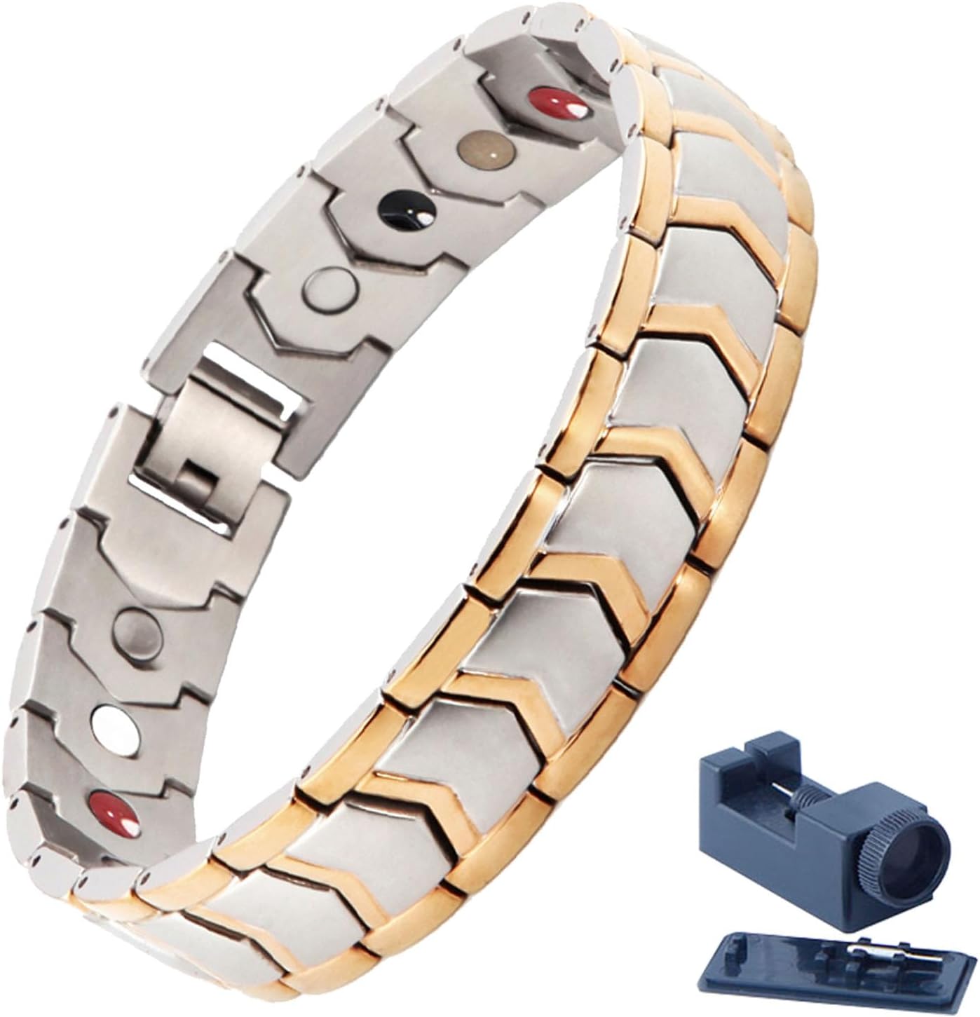 Stylish Magnetic Men's Bracelet: Silver-Gold Stainless Steel