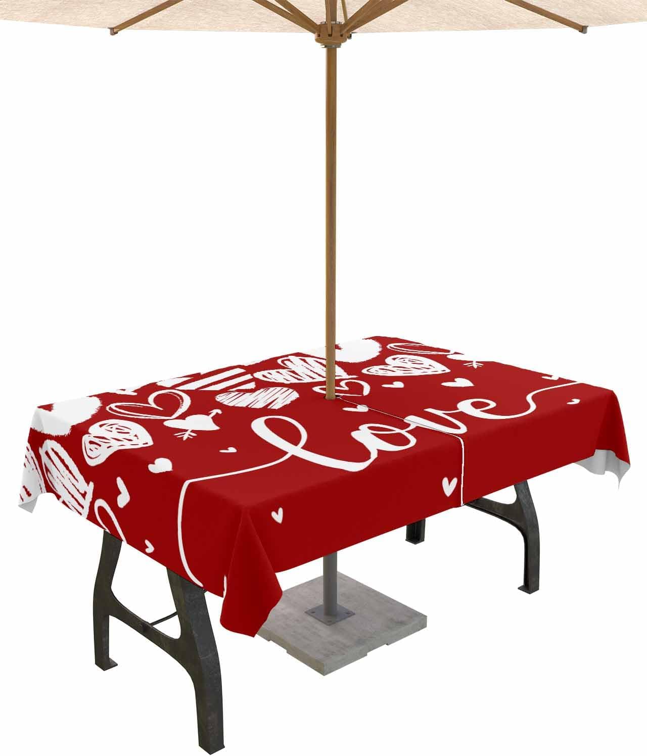 Red Theme Outdoor Tablecloth - Spillproof Love Heart Design