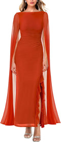 MAYFASEY Women's Sexy Elegant Long Sleeve High Split Mesh Ruched