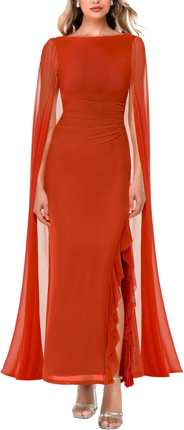 MAYFASEY Women's Elegant Long Sleeve High Split Maxi Dress