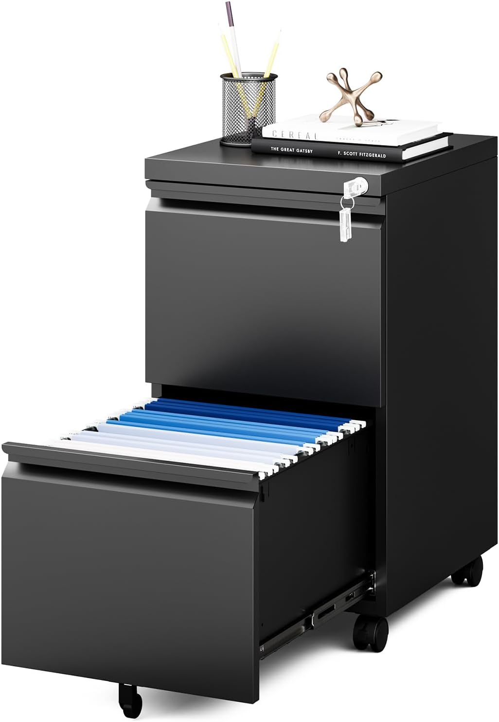 MIIIKO 2 Drawer File Cabinet on Wheels for Home Office Use