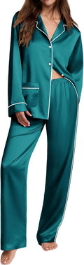Ekouaer Womens Satin Silk Pajama Set - Classic Button Down Comfort