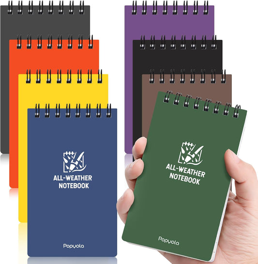 8 Pack Waterproof Pocket Notebooks - All Weather, 100 Lined Pages
