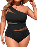 Plus Size One Piece Swimsuit One Shoulder - Tummy Control Fit Aqua