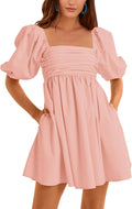 Ebifin Womens Square Neck A-Line Mini Dress - Flattering Casual Fit