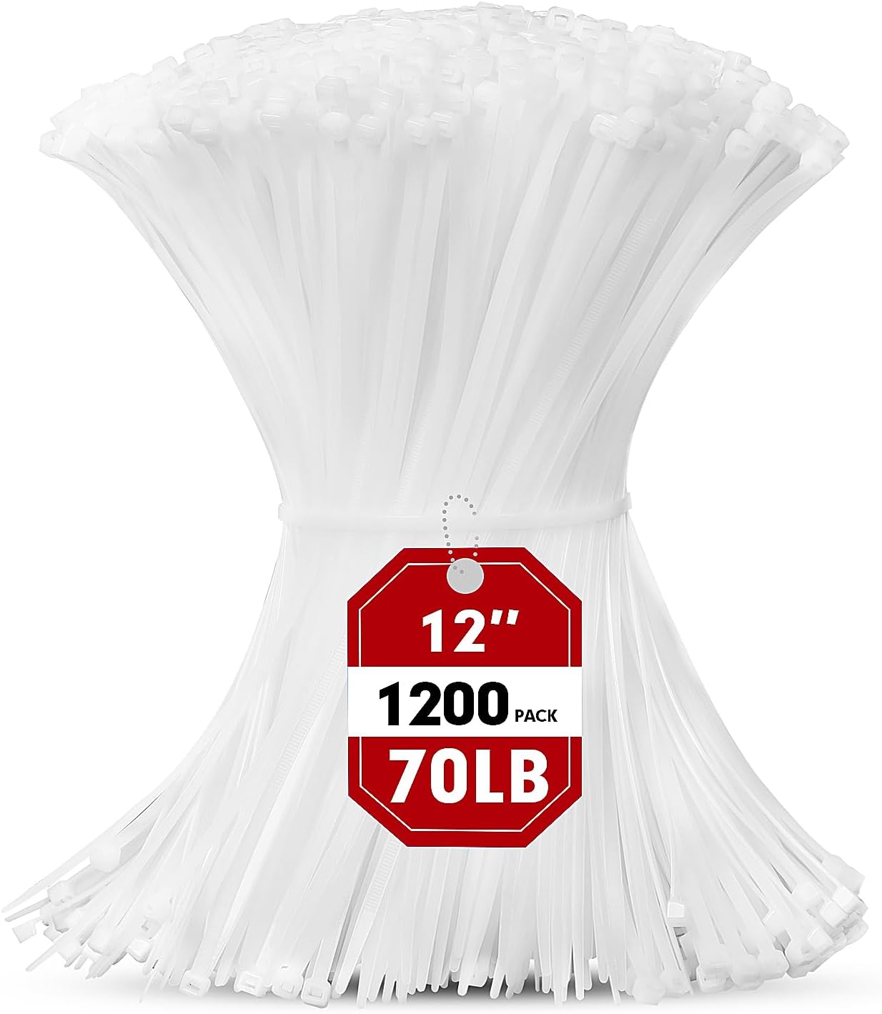 RAZCC 12 Inch Cable Zip Ties - 1200pcs, 70lb Tensile Strength, Self-Locking, Indoor/Outdoor Wire Management