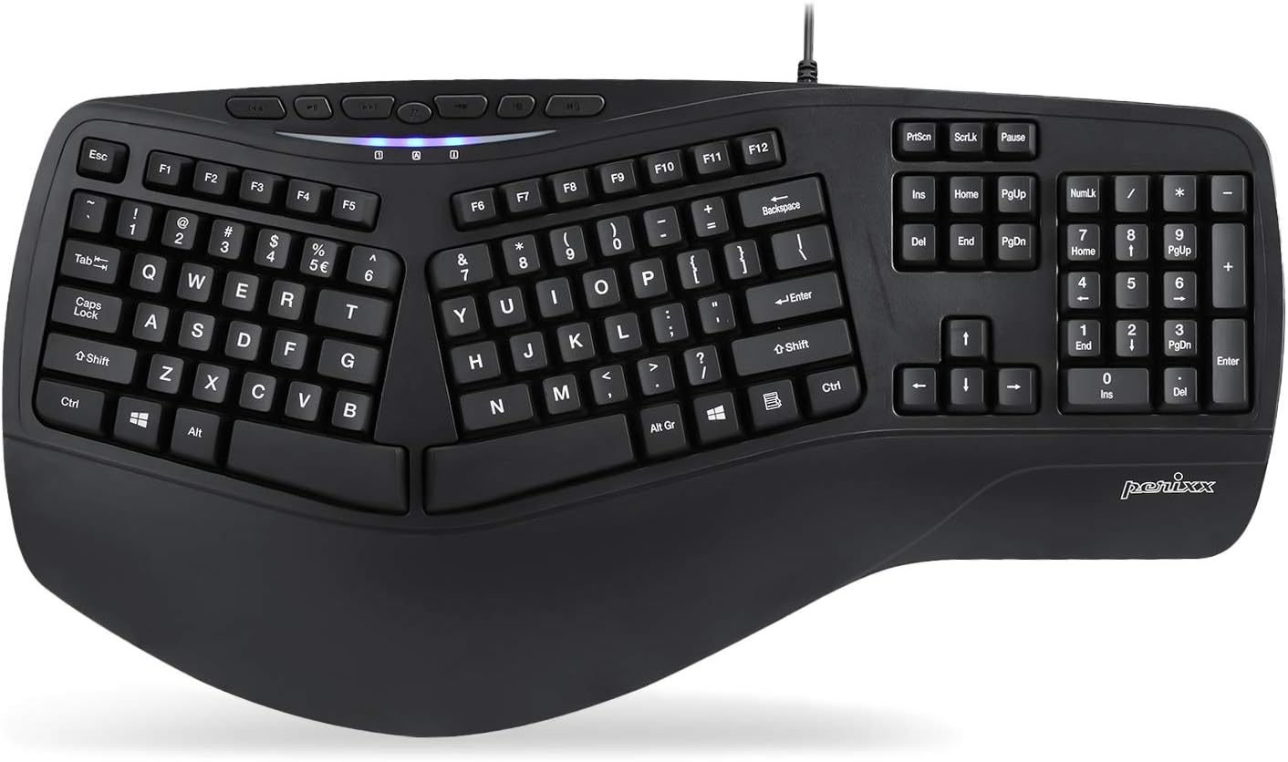 Perixx Split Design Backlit Keyboard - Ergonomic Comfort