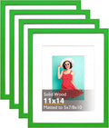 KINLINK 11x14 Picture Frame Grass Green with Mat - Solid Wood 4 Pack