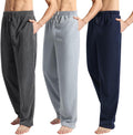3 Pack Men's Fleece Pajama Pants - Soft Warm Plaid & Solid Lounge