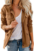 chouyatou Women's Stand Collar Zip Up Military Cotton Utility Jacket