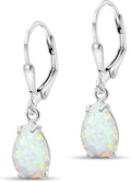 925 Sterling Silver Gemstone Teardrop Earrings - October Opal