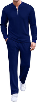 Men's 2 Piece Tracksuit Set Polo Quarter Zip - Comfortable Everyday No